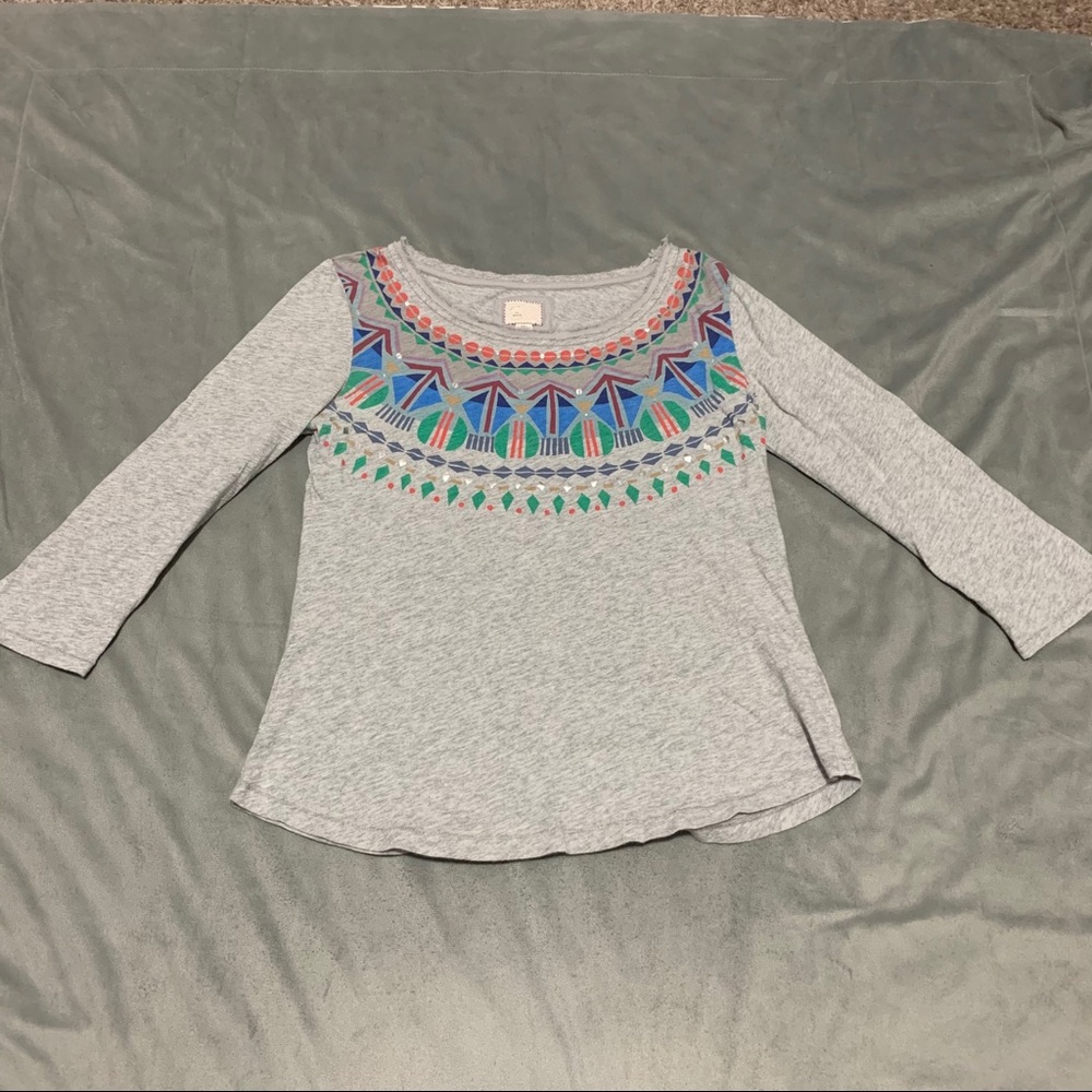 Anthropologie Postmark Grey Geometric Top EUC Size M